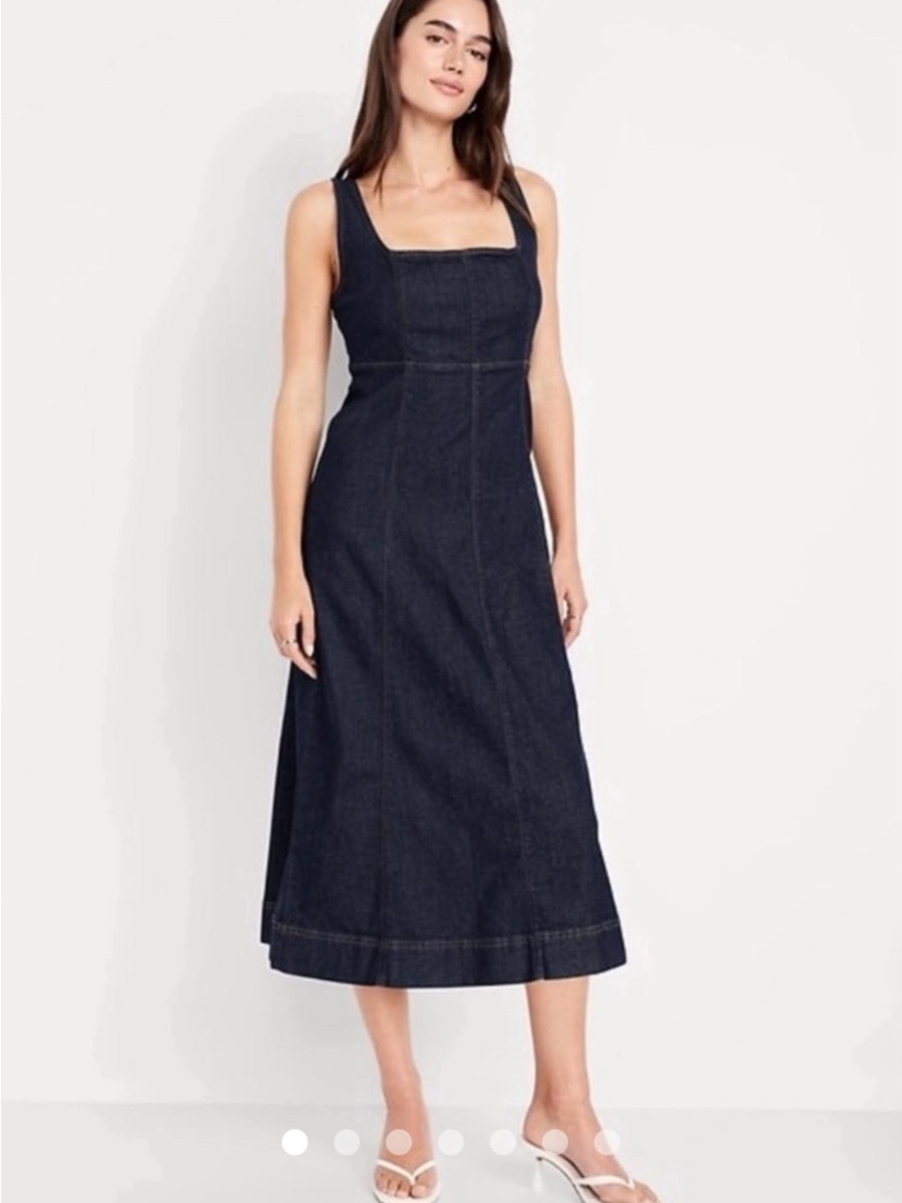 Old Navy Dark Blue Denim Square-Neck Midi Dress
